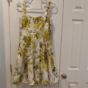New Directions Midi Dress with Green and White Leaf Pattern